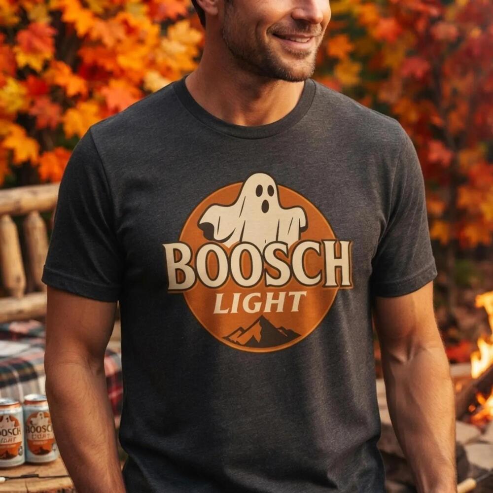 Boosch Light Ghost  T-Shirt Funny Halloween Spooky Retro Beer Parody